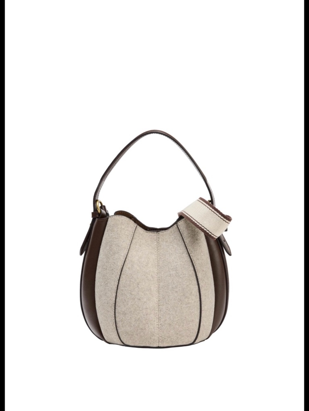 Zara Two-Tone Cream and Brown 

TOPSTITCHED FABRIC BUCKET BAG